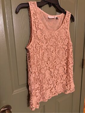Chico's Pink Crochet Floral Overlay Tank Top